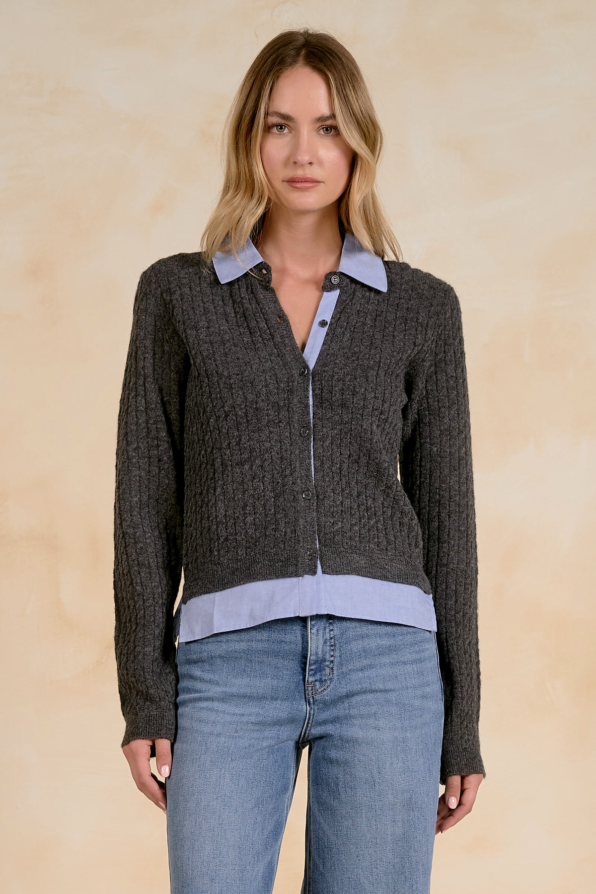 Charcoal Blue Cardigan Collared
